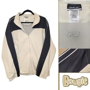 Vintage Reebok Windbreaker Track Jacket Beige Black Colorblock Men’s L Y2K